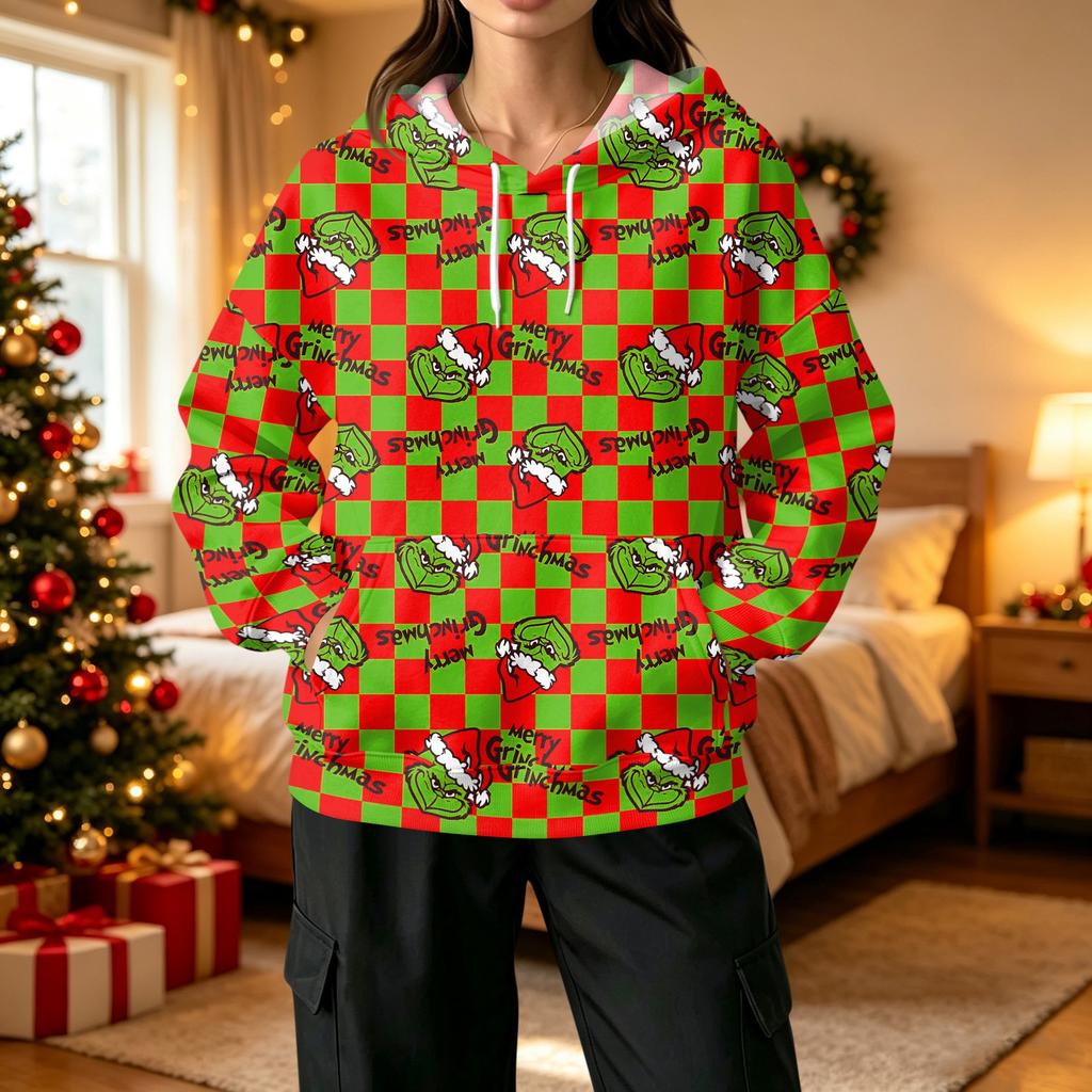 Women's Casual Christmas Print Pullover Hoodie with and Pockets