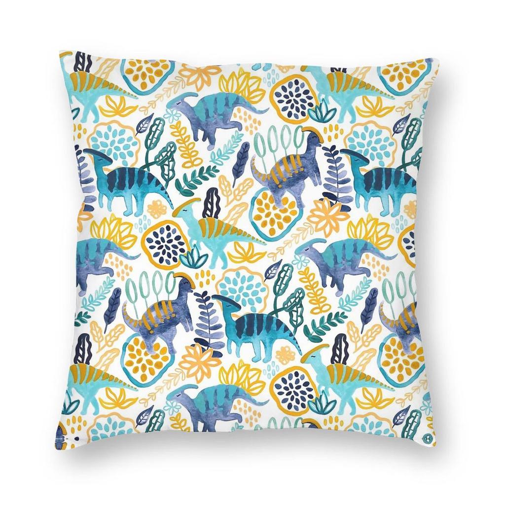 Gouache Dinosaur Parasaurolophuses Square Pillowcase Polyester Linen Velvet Pattern Decor Pillow Case Room Cushion Cover 45X45