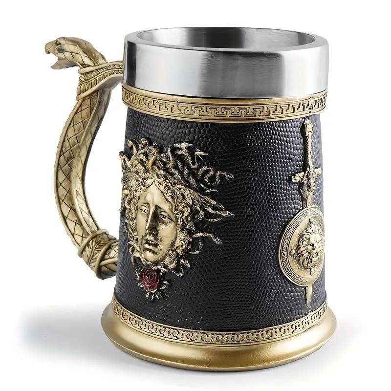 600ML Snake Resin Stainless Steel Beer Mug Stein Creative Tankard Skull Coffee Cup Tea Mug Tumbler Pub Bar Decor Vintage Gothic