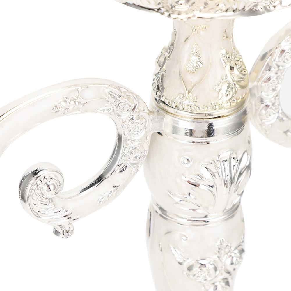 1pcs Silver And White Candle Holder Zinc Alloy 3 Arm Candle Holder Metal Candelabra Home Decor