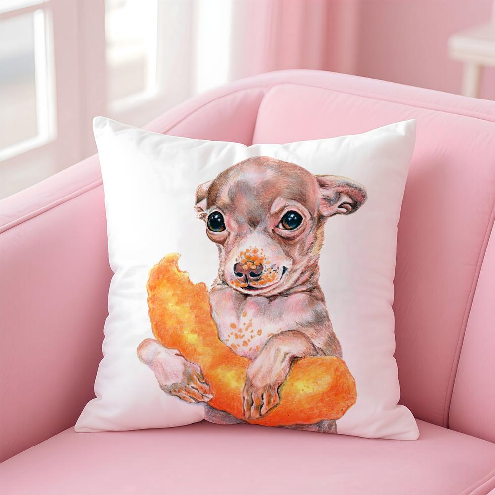NICE CUTE Chihuahua dog Cushion Cover Pillow Case Soft Friendly Fabric  Concealed Zipper