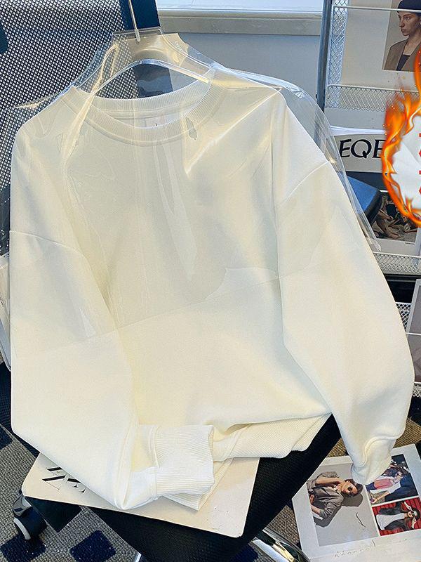 Unisex Plus Size Thick Velvet Round Neck Hoodie - Solid Color, Loose Fit, 2023 Autumn/Winter Edition