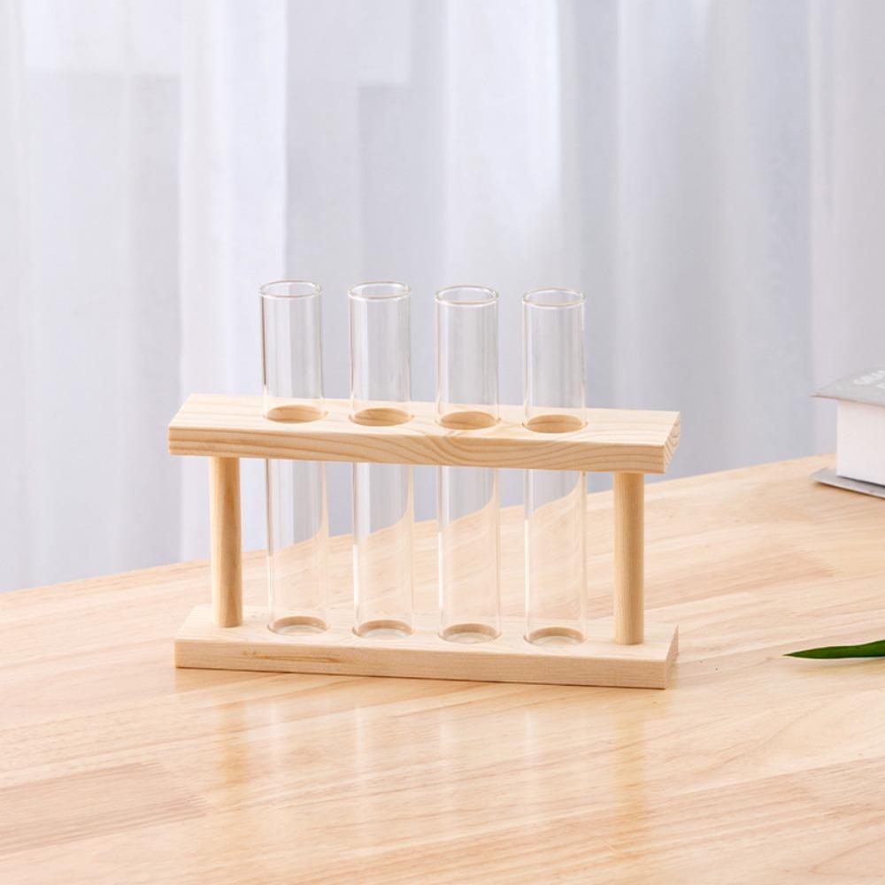Modern Nordic Wooden Frame Hydroponic Test Tube Vase Hydroponic Green Plant Container Creative Crafts Decoration for Home Office