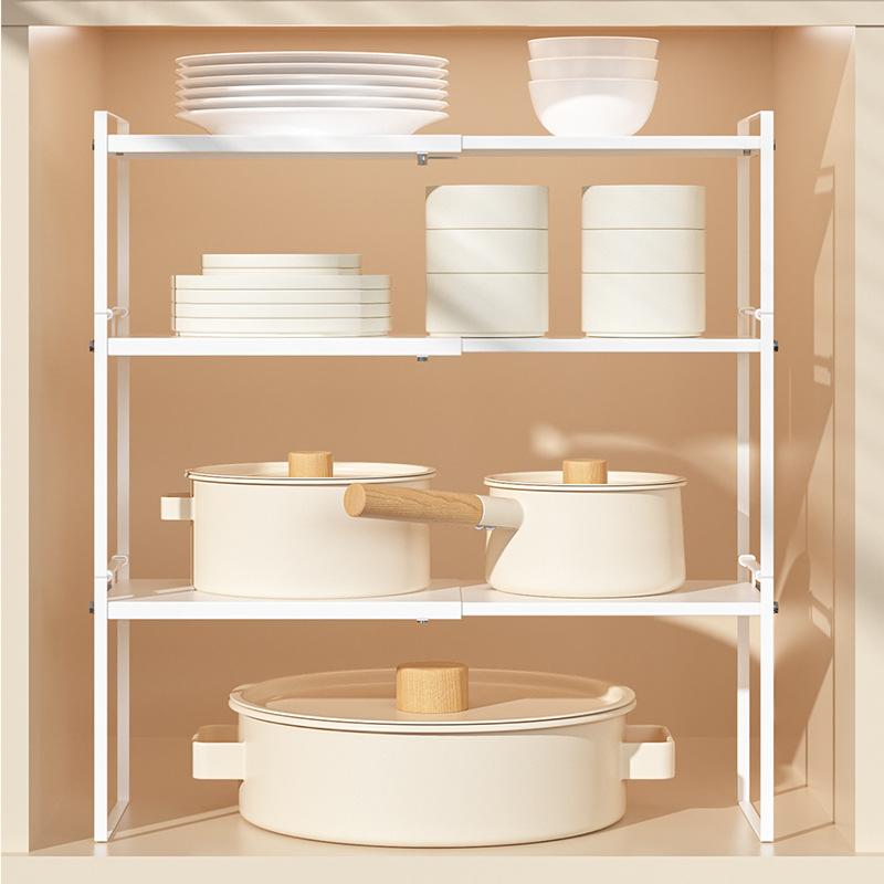 Expandable Kitchen Shelf Countertop Cabinet Partition Layered Shelf In-Cabinet Spice Organizer Pot Rack Desktop Shelf