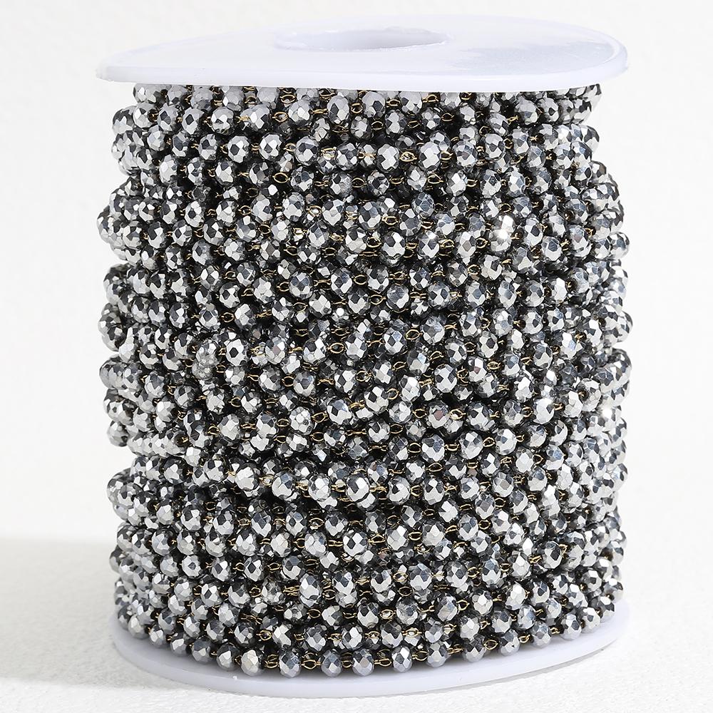 1meter Stone Stainless Steel Chain Black White Silver Color Crystal Beaded Chains for Necklace Bracelet Jewelry Making DIY