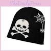Knitted Fashion Hat With Skull And Spider Web Embroidered Design Halloween For