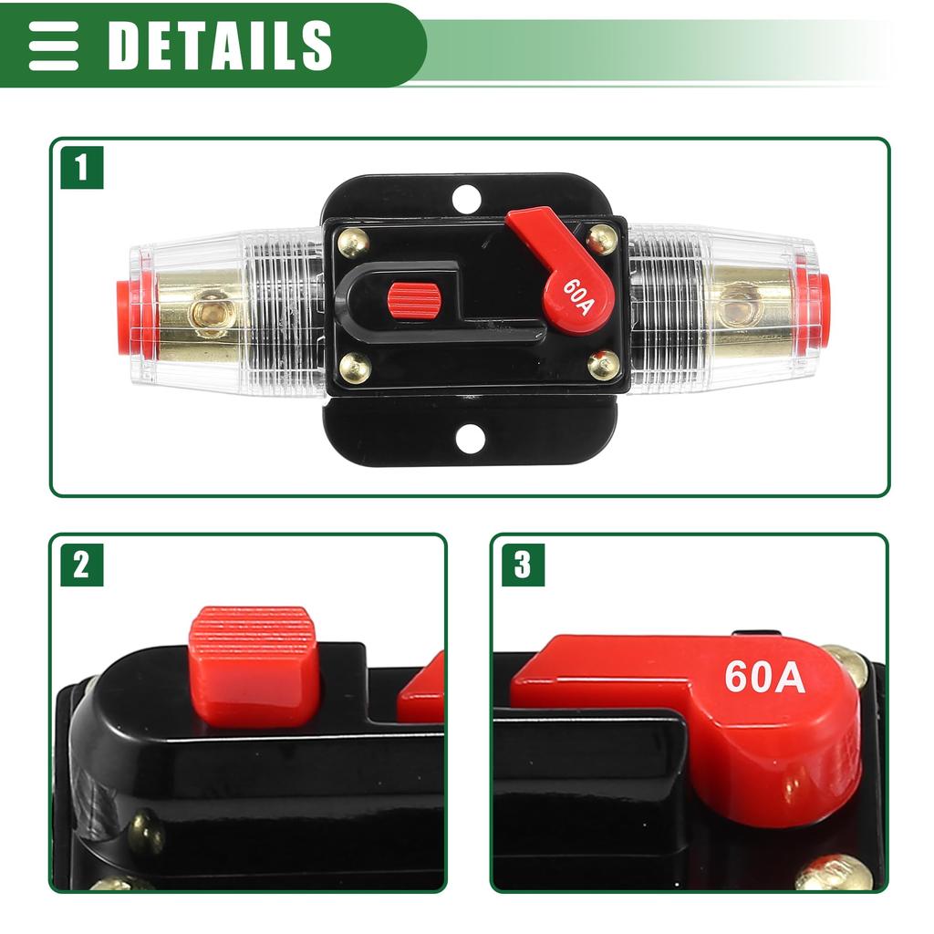 Motoforti Universal DC 12V-24V Fuse Holder 60A Inline Circuit Breaker