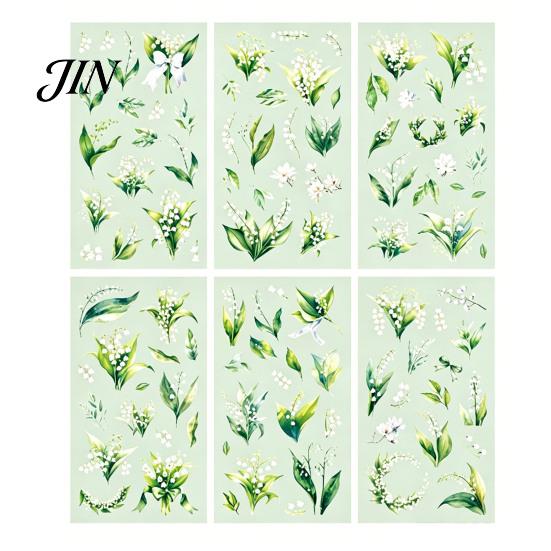 Nature Themed Stickers 6 Sheets/Set Natural Flower Scrapbook Stickers, Waterproof PVC Floral Plants Decals, Botanical Art Transparent Decorative