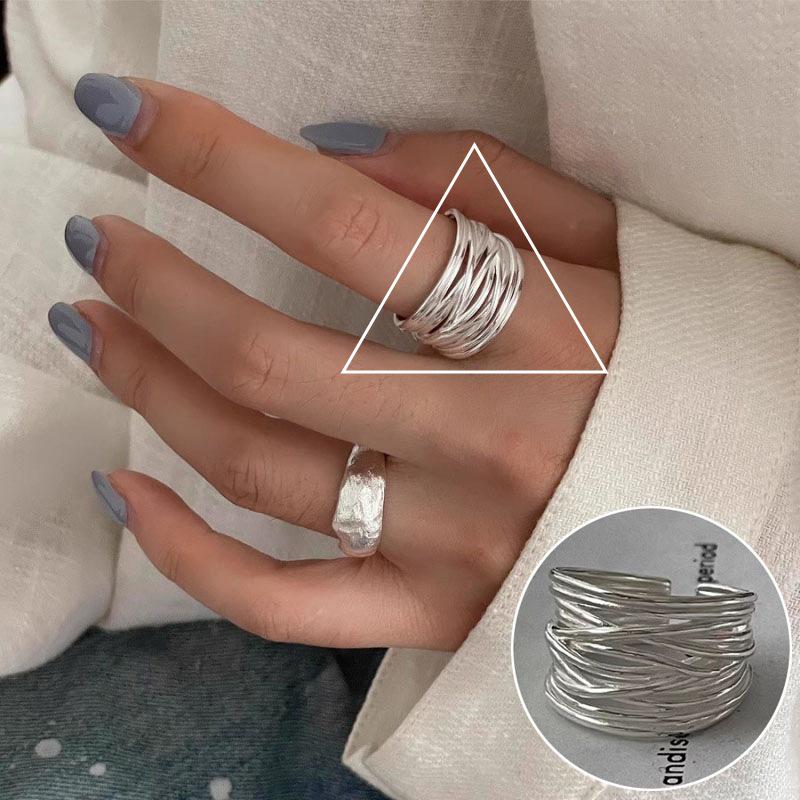Korean Style S925 Silver-Plated Water Drop Crossover Open Ring – Women's Retro Fashion for Index Finger