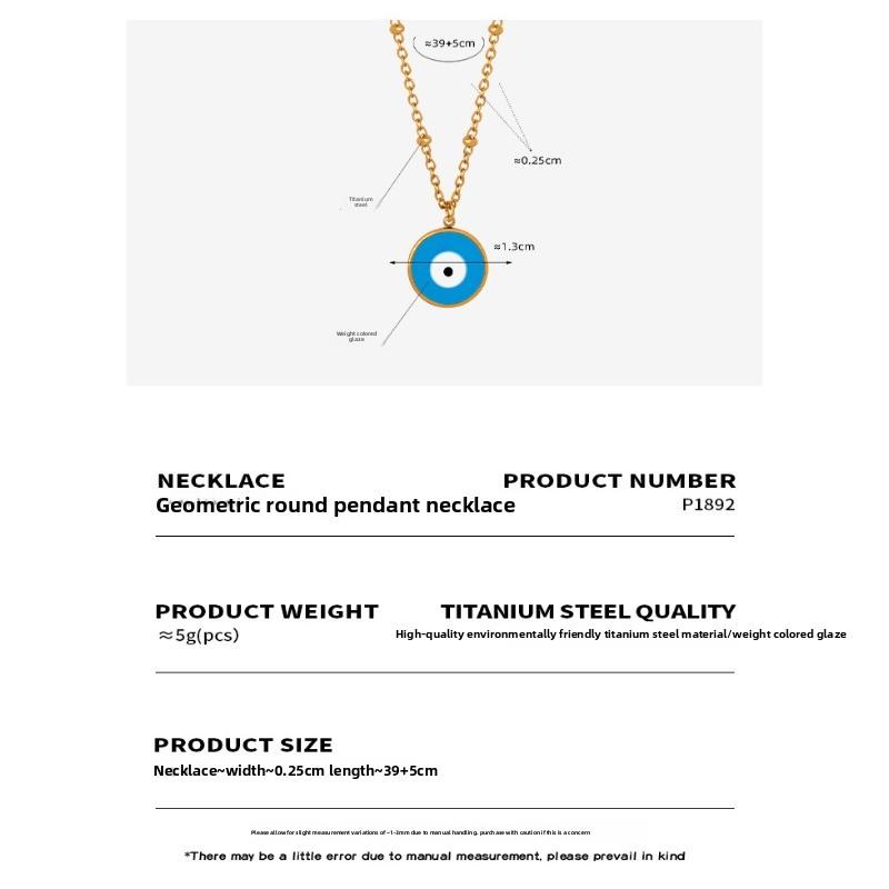 Meier New Retro Chic Titanium Steel Gold-plated Enamel Devil's Eye Pendant Necklace