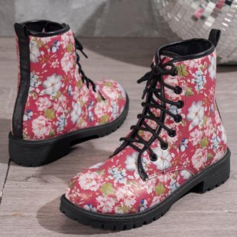 European American Halloween Women's Boots  Autumn New Collection Front Strap Printed Large Design Sense Women's Short Boots