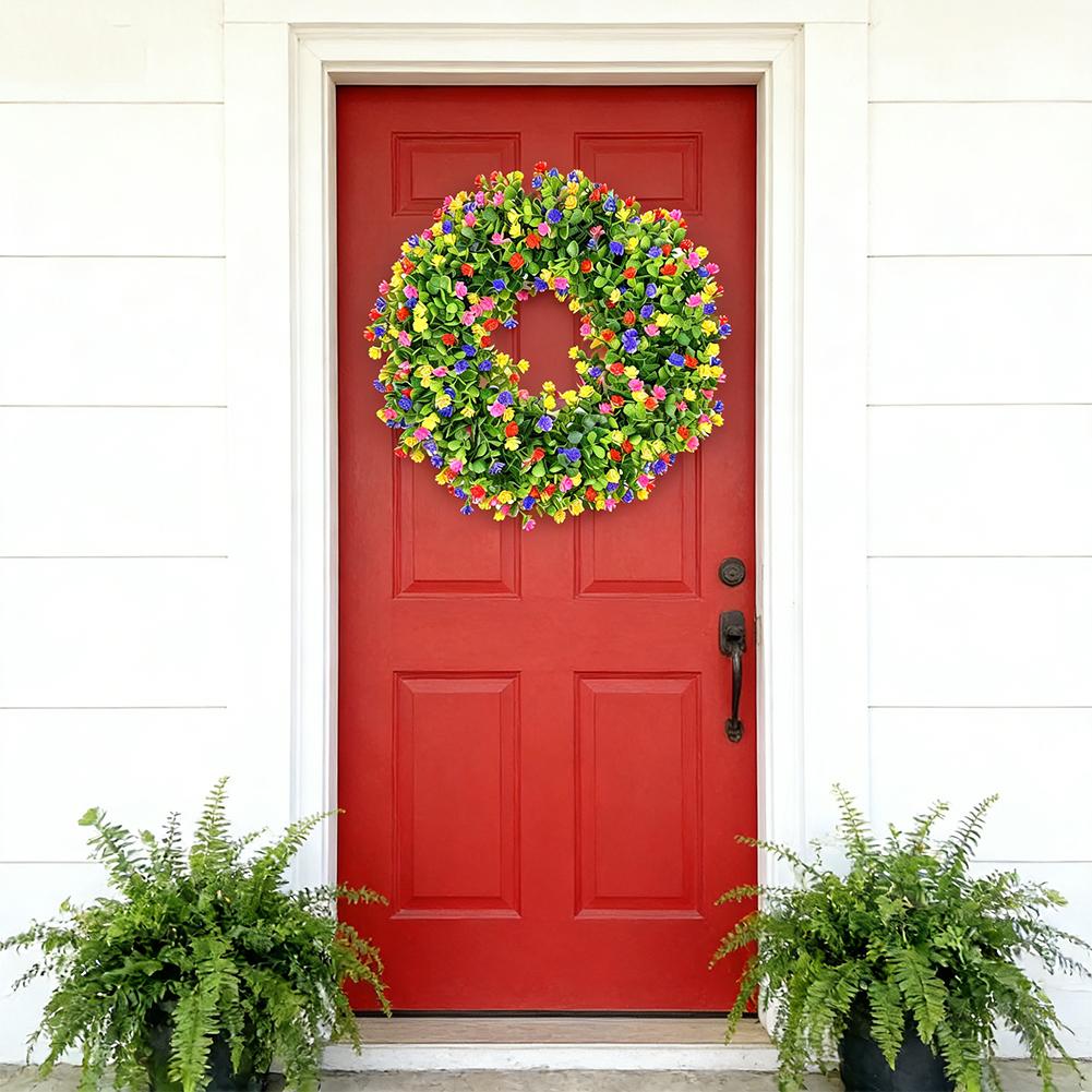 43CM Spring Wreath Artificial Eucalyptus Flower Garland Door Wall Hanging Home Decor Festival Holiday Wedding Party Decoration