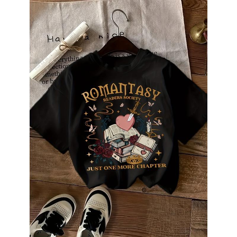 Women S Casual Short-Sleeve T-Shirt with Printed Design And Round Neck S чёрный