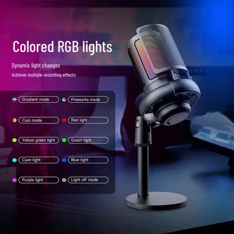 RGB Capacitor Wired Microphone for Gaming, Singing, Live Broadcast & Recording with Sound Card (ME6S)