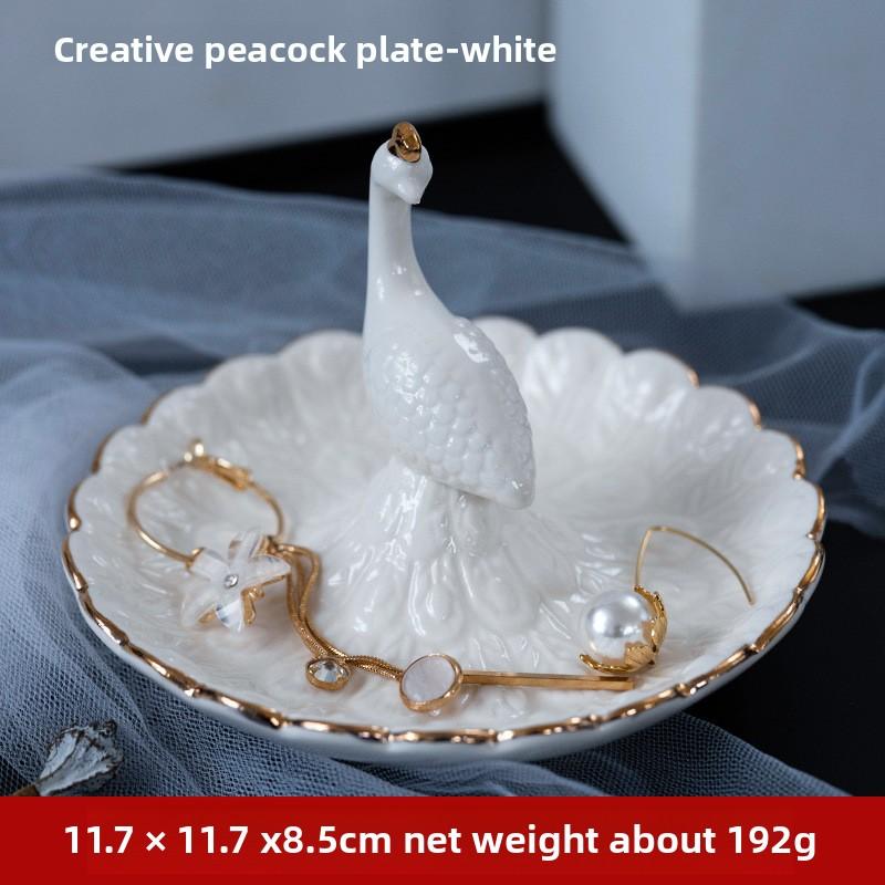 

Ceramic Peacock Ring Jewelry Dish Earring Display Holder Creative Home Decor