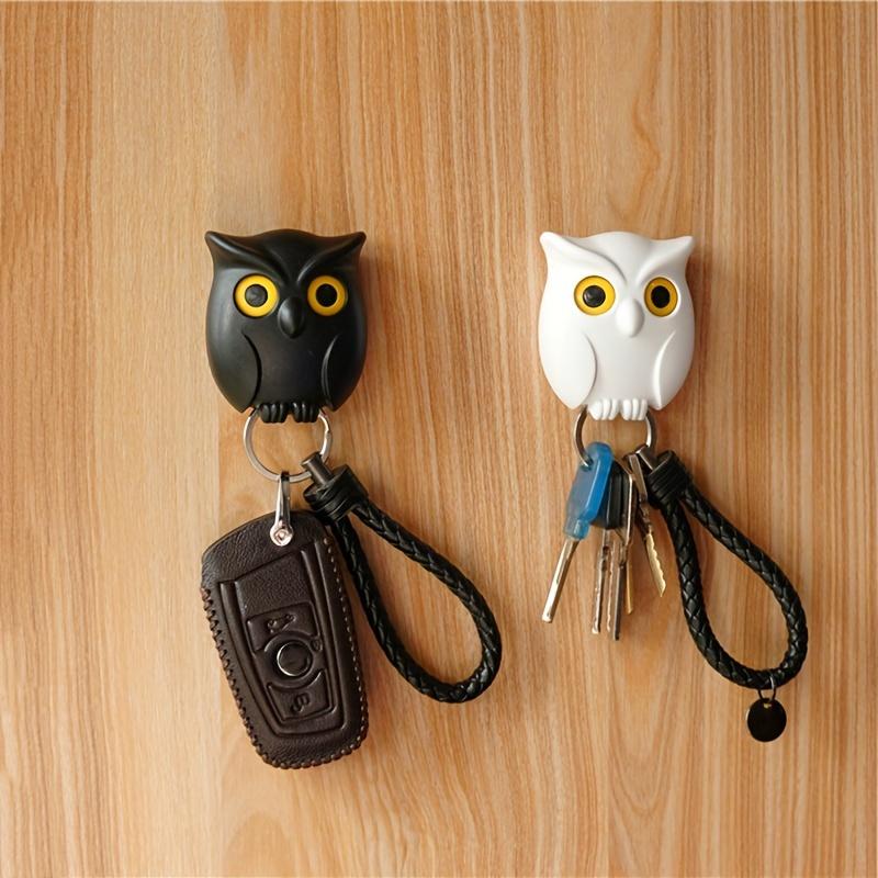 1 buc Hol de intrare Cârlig drăguț bufniță pentru depozitare chei cu adeziv fără urme, Ochi care se deschid și se închid automat.