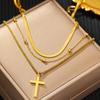 Stainless Steel Necklaces Fashions Temperament Crucifixion Pendant Multilayer Chain Necklace For Women Zircon Birthday Gift New