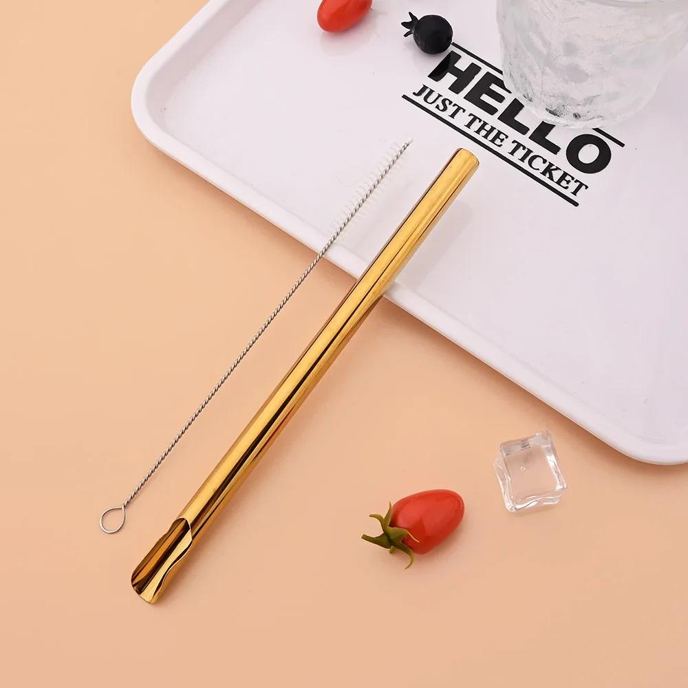 

2 шт./набор Многоразовые питьевые соломинки Соломинка из нержавеющей стали Широкий набор металлических соломинок Соломинка для молочного коктейля, бабл-ти с щеточкой для чистки золотой