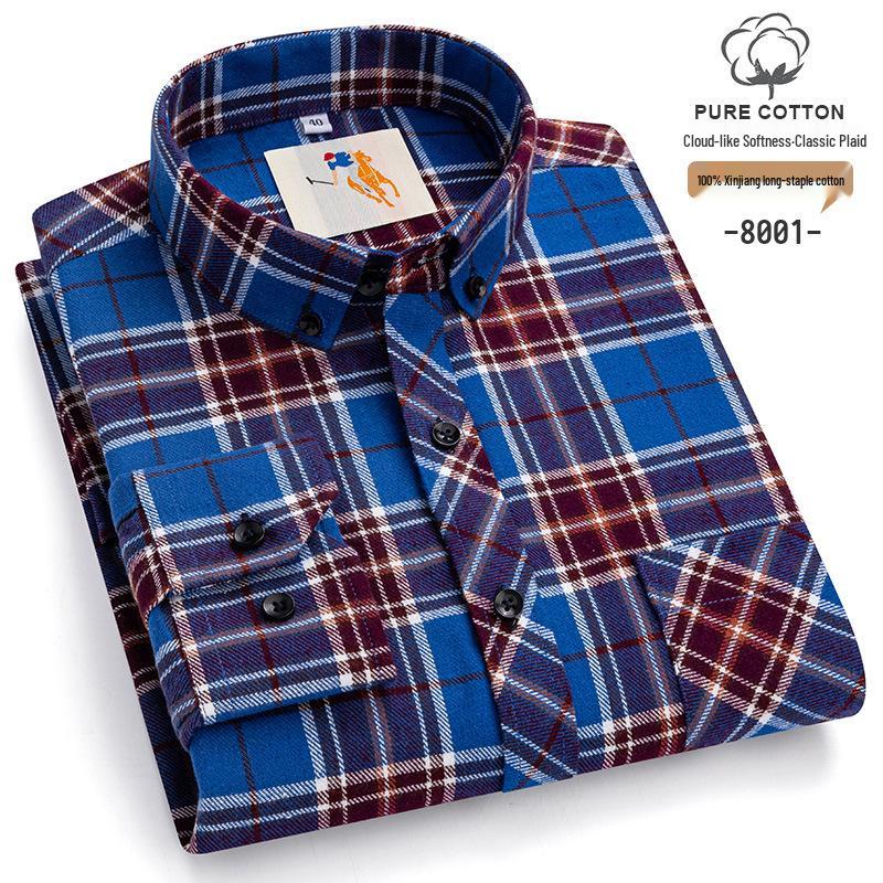 

Мужская фланелевая клетчатая рубашка оверсайз - Чистый хлопок, с длинным рукавом, повседневная мода для осени и зимы 39