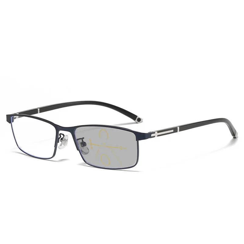 

2025 Мультифокальные фотохромные очки для чтения Очки двойного назначения для близи и дали Прогрессивные очки с защитой от синего света Модные деловые очки 0 синий