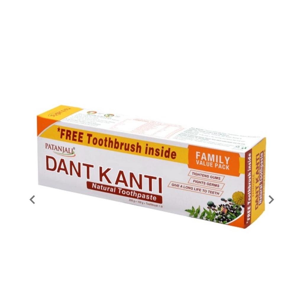 Tandkräm DANT KANTI Natural 200g + 100g + tandborste Naturligt Familjepaket