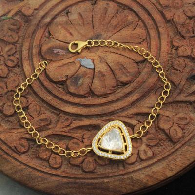 Gold-Finish Kundan Polki-Armband aus 925er Sterlingsilber