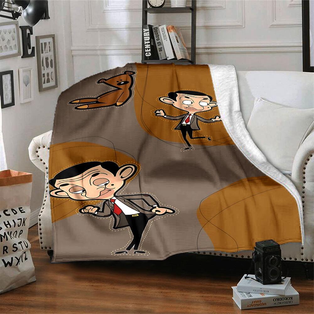 1 st Mr. Bean Teddy Flanellen Plaid HD Geprint Lichtgewicht Zacht Warm Deken voor Alle Seizoenen voor Bank, Bed, Reizen, Kamperen Machinewasbaar