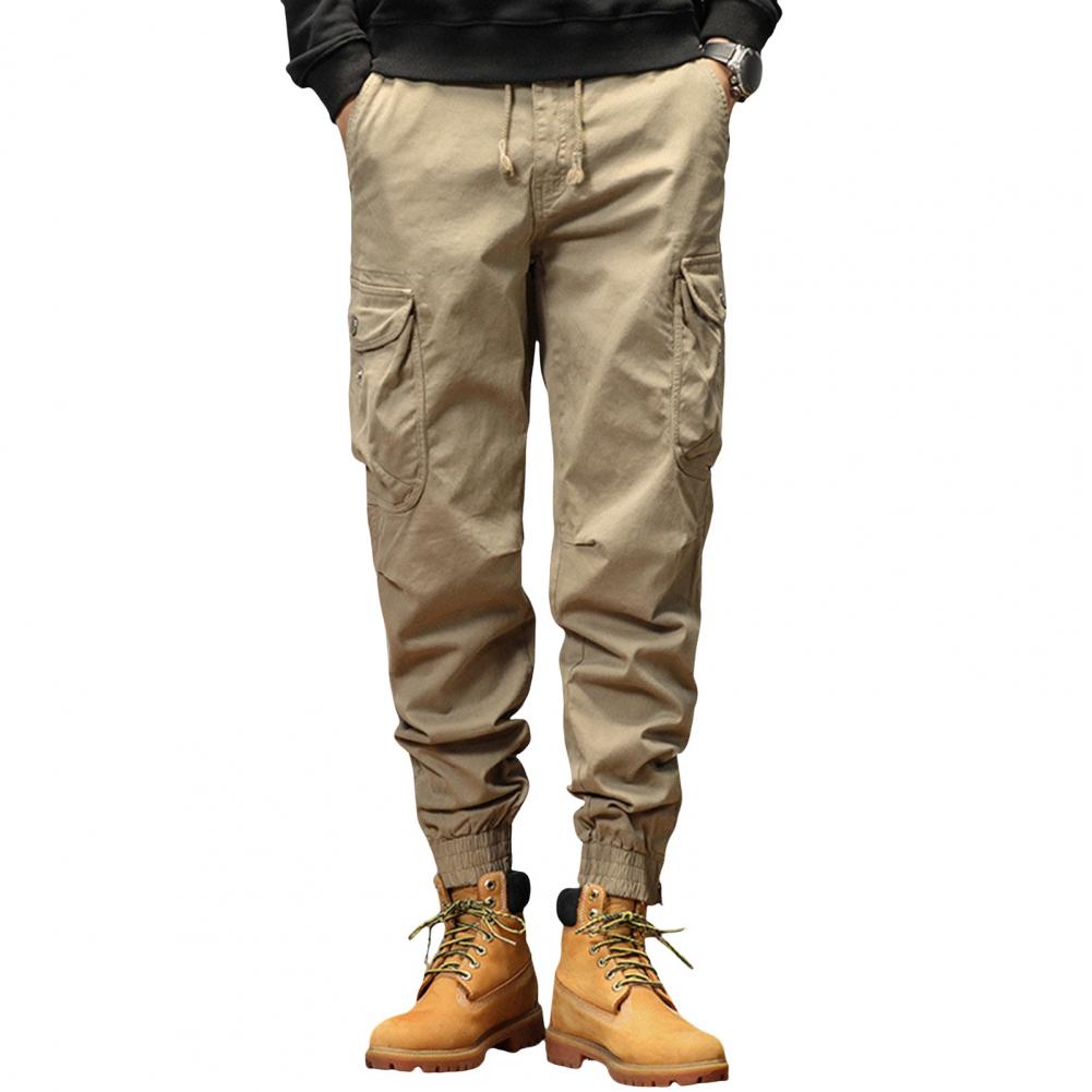 

Мужские брюки-карго с эластичной талией на шнурке, однотонные, много карманов, свободные спортивные брюки с резинкой на щиколотке, повседневная одежда, повседневная одежда M хаки