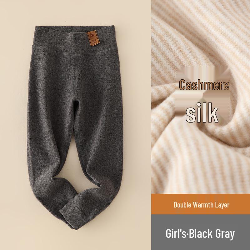Kinder Kaschmir Seide Fleecegefütterte Winterhose: Warme, hochtaillierte Leggings für Jungen & Mädchen