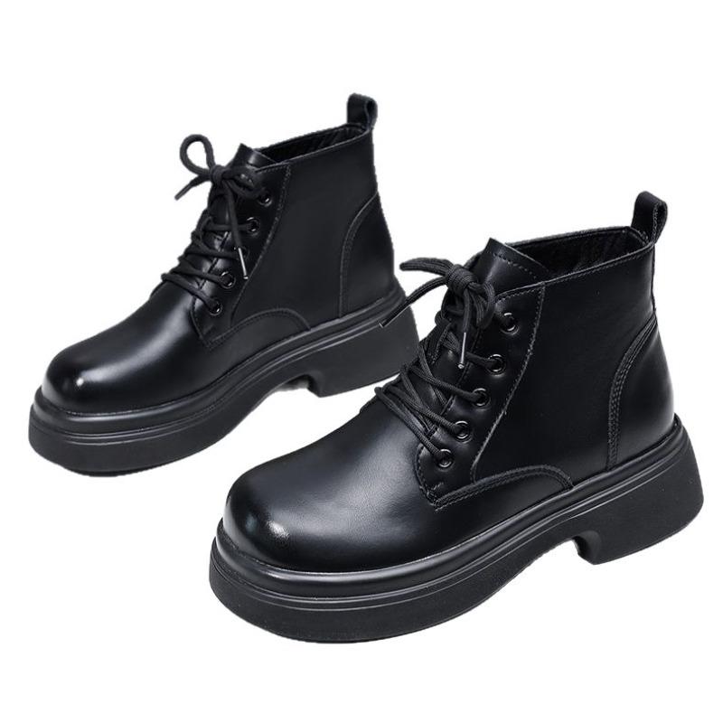 Soft leather thick-soled Martin boots women's new autumn single boots soft-soled low-top new black short boots