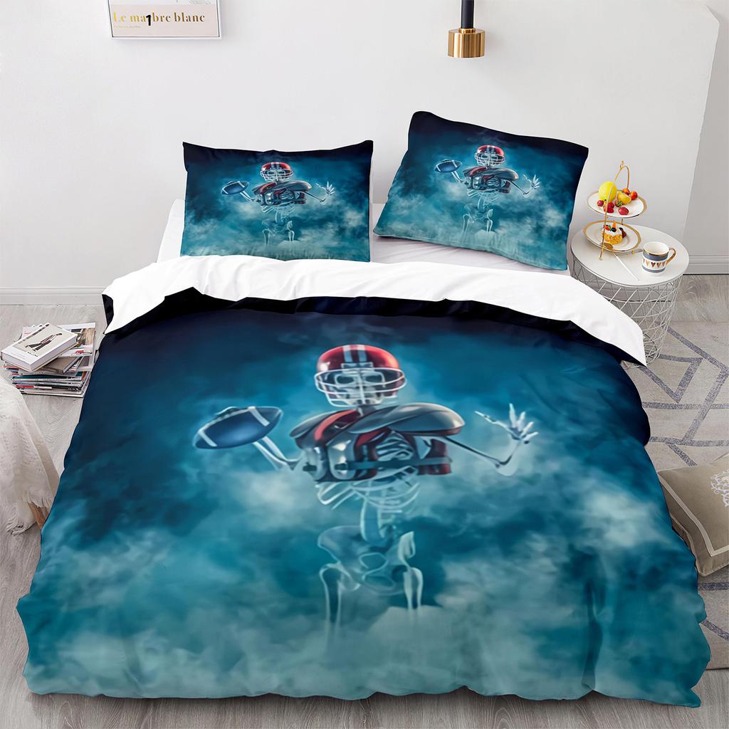 American Football Duvet Cover Set Queen/Full/King Size Skull Bedding Set 3pcs for Kids Boys Teens Sports Gaming Comforter Cover