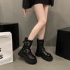Mode Damen Stiefeletten 2025 Winter Neu Schnalle Riemchen Eckige Zehenpartie Mittelhohe Absätze Chelsea Boots Leder Reißverschlüsse Damen Ritterstiefel