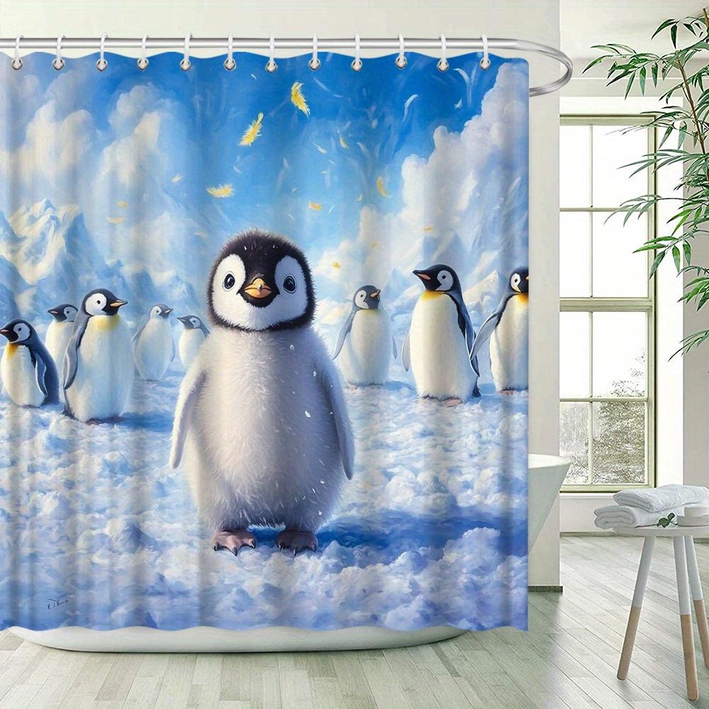 Adorable Penguin Shower Curtain - Waterproof, Mildew-Resistant with Charming Arctic Scene for Fun and Cozy Bathroom Decor