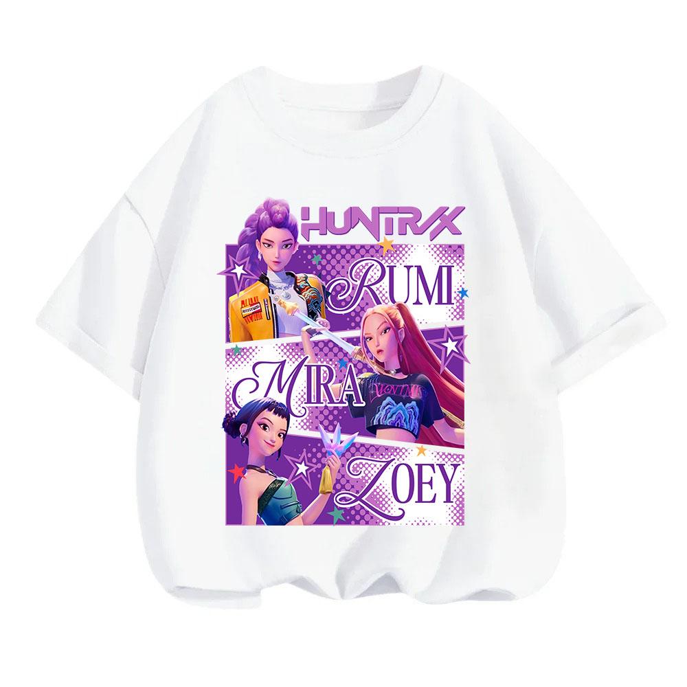 KPop Demon Hunters Children's T-shirt Cotton Korean Fashion Casual Round-neck Top Movie Cartoon Girl Boy Tshirt Kid Tees