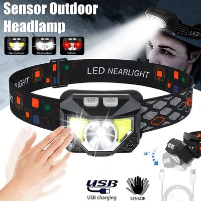 Kraftfull LED-pannlampa med sensor, USB-uppladdningsbar, LED-strålkastare, LED-huvudficklampa, Camping, Söklampa, Huvudficklampa för fiske, Lykta