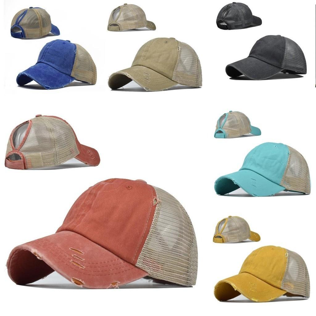 Trendy Cotton Baseball Cap Ponytail Cap With Distressed Curved Brim For Women Summer Outdoor Sports Sun Hat