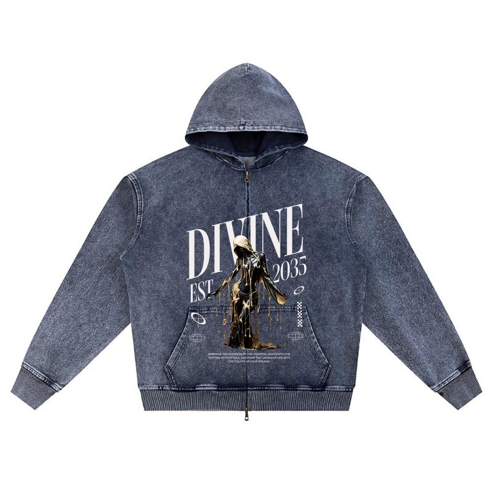 

Худи на молнии из вязаного денима с принтом DTG Angel Streetwear Brother XL темно-синий