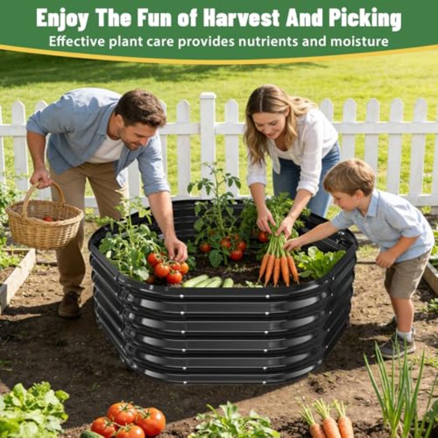 4FT X 1.5FT Hexagon Raised Garden Bed 48 Inch Diagonal 16.5 Inch Tall Galvanized Steel Planter Box with Wave-Shaped Metal Panel