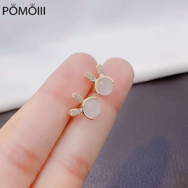 Women Earring Opal Bunny Pure Silver Needle Micro-inlay