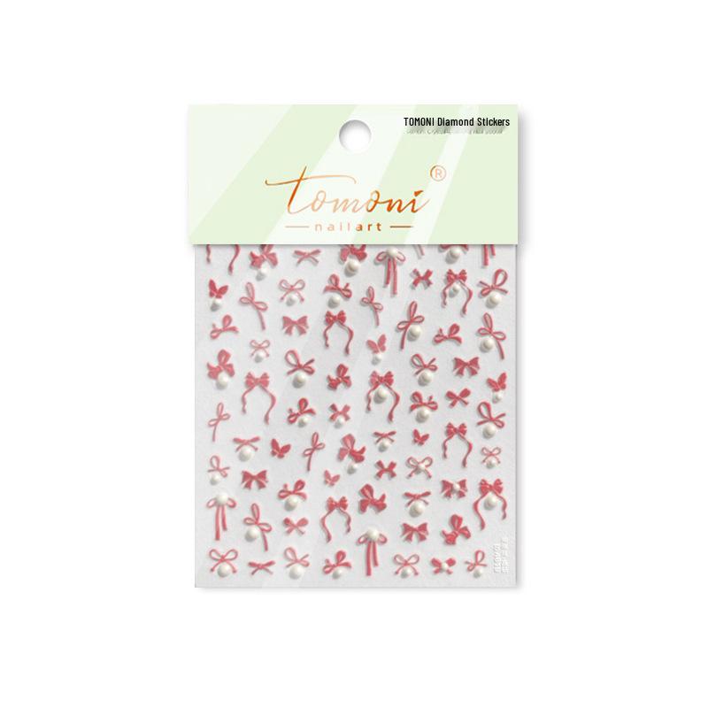 Tomoni 3D Crystal Diamond Nail Stickers for Children - Red Bowknot & Heian Design