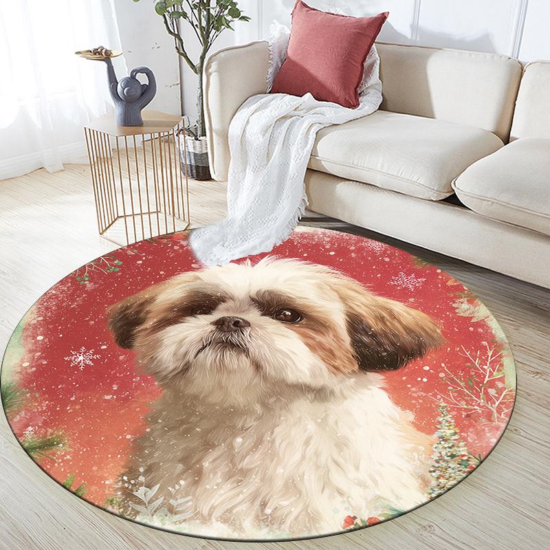Shih Tzu patroon rond vloerkleed, Vloerkleed voor Woonkamer Slaapkamer Bank Speelkamer Decoratie, Antislip Vloermat, Feestdagen Cadeaus en Verjaardagscadeaus