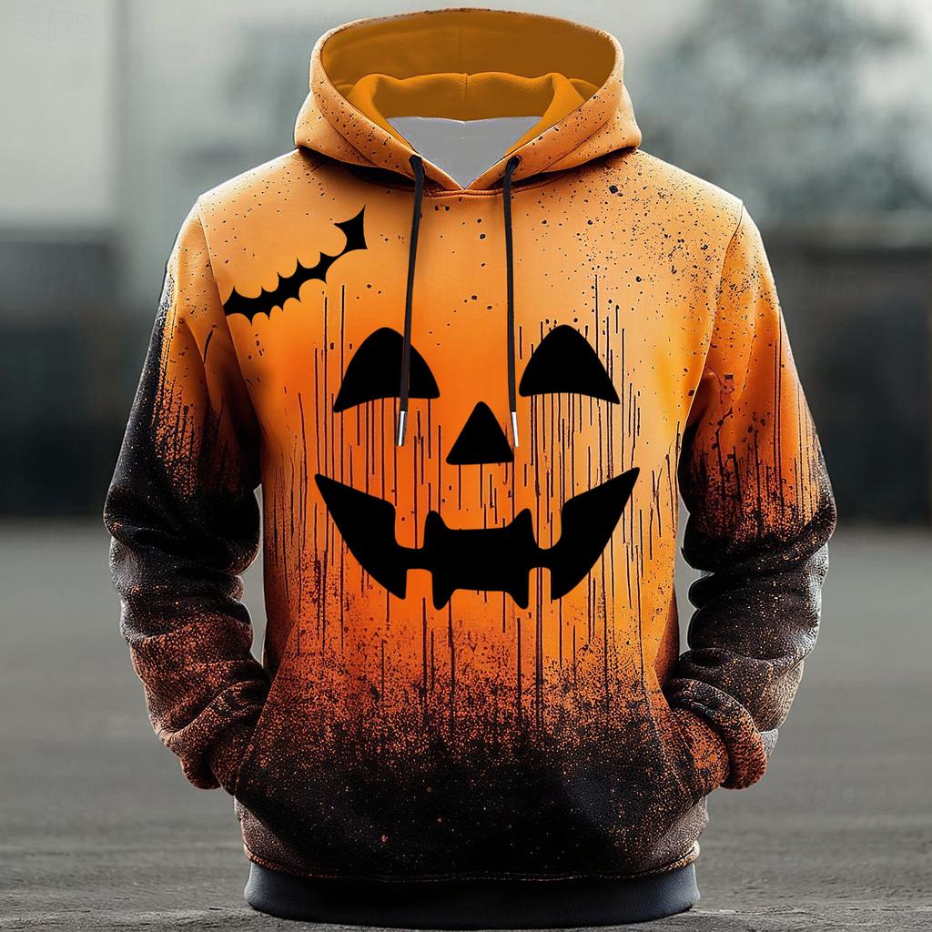 Men's Halloween Hoodie Funny Pumpkin Face Hoodie Scary Long Sleeve Top