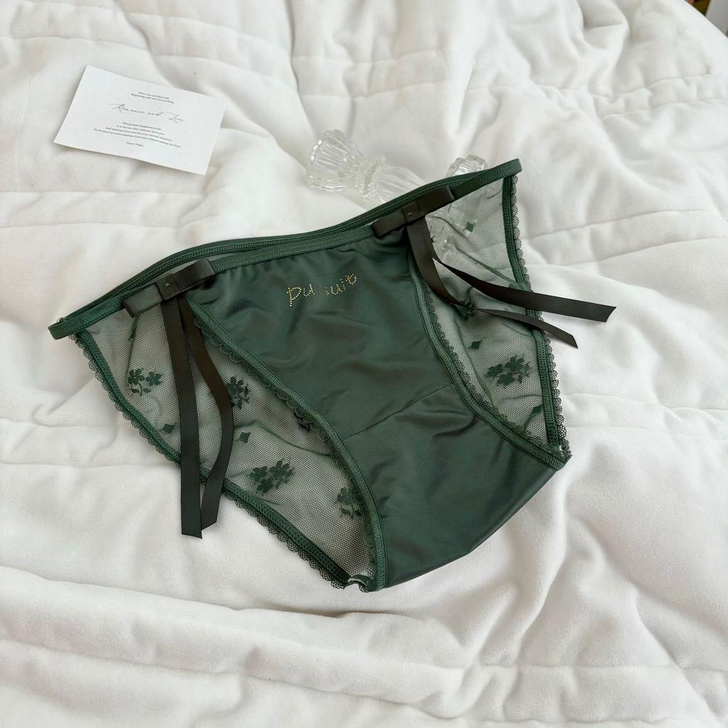 Ladies Spring and Autumn Bow Lace Mesh Cotton Crotch Ice Silk Quick Dry High Split Low Waist Briefs