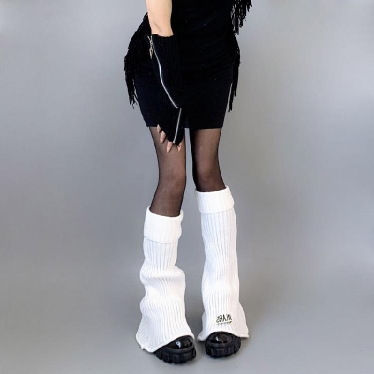 Harajuku Women Lolita Flared Leg Warmer Rib Knit Striped Letters Knee High Socks