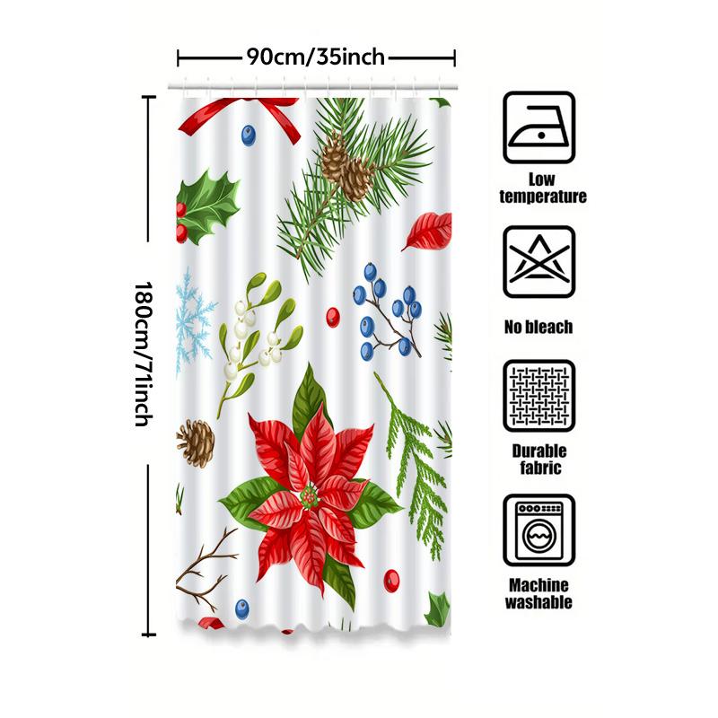 Tu Christmas Shower Curtain Festive Holiday Decor Farmhouse Bathroom Fabric Backdrop Winter Themed Xmas Pattern Home Decor