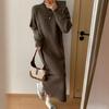 European and American new half-high neckline side slit loose lazy style long-sleeve thickened solid knit long skirt for women
