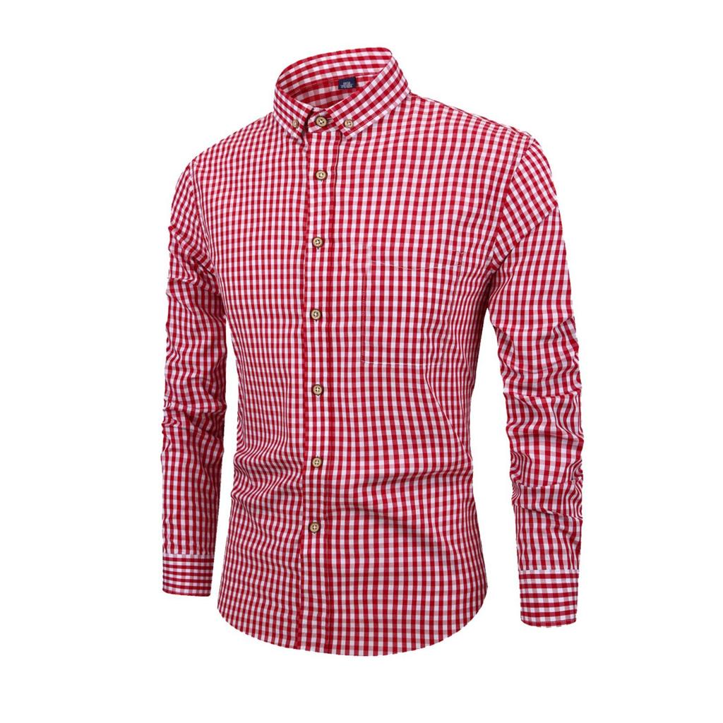 Men's Large-sized Checked Long-sleeved Shirt, Digital Printed Lapel Light Button Shirt For Men
