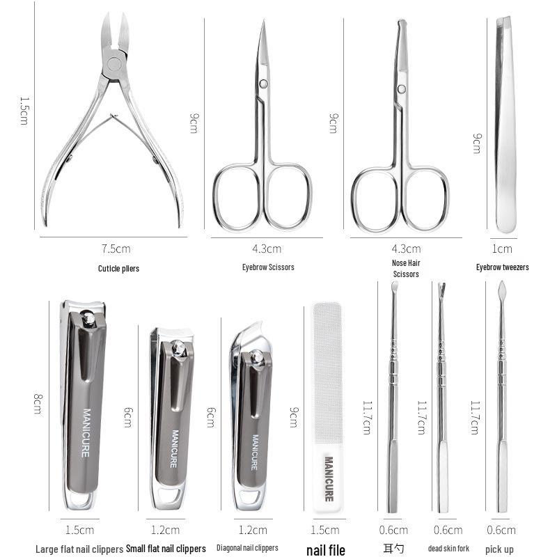 7-Piece Stainless Steel Manicure Set with Leather Case - Nail Clippers and Scissors