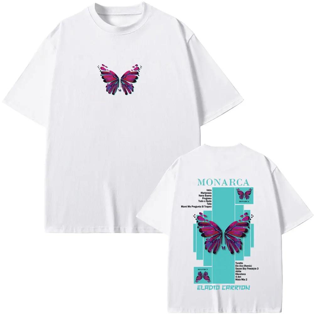 Rapper Eladio Carrion Monarca Merch Tshirt Men Women Clothing Fashion Hip Hop Oversized T Shirts Mens Casual Vintage Tshirts