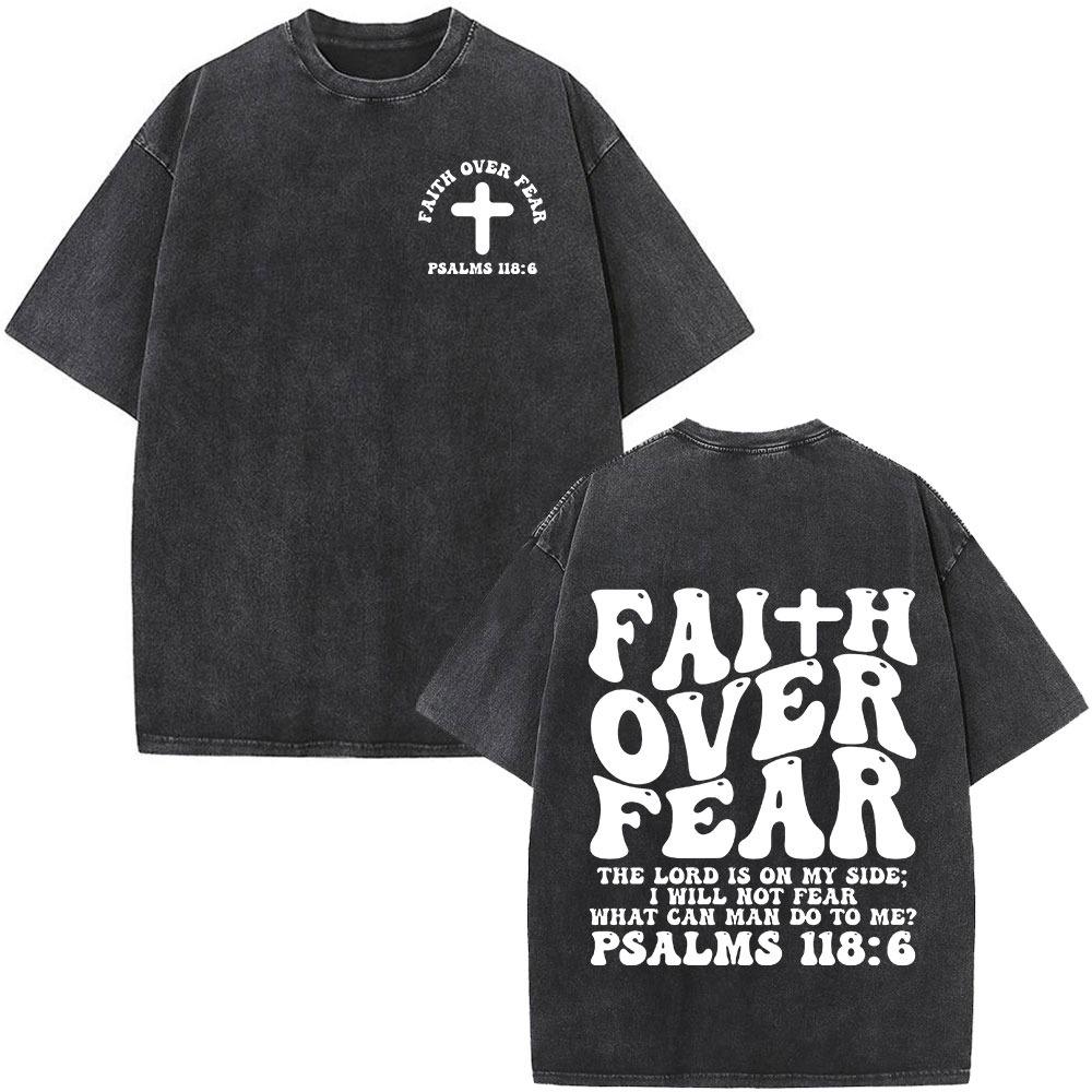 Faith in Fear Bible Washing T-shirt Men's Fashion Retro Oversized T-shirt Harajuku T-shirt
